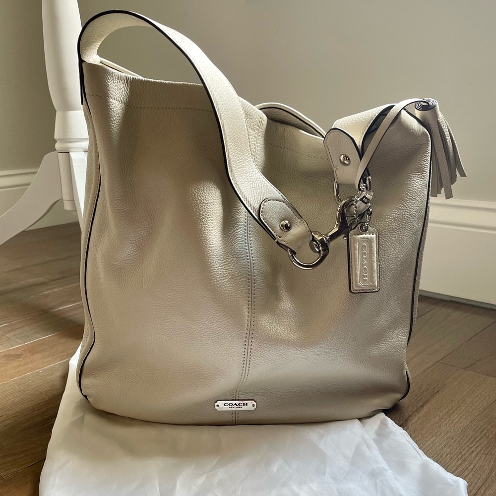 *COACH Bag* - Pearl White Soft Pebble Leather with Royal Blue Satin Interior